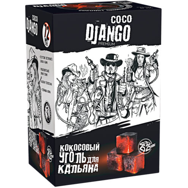 Уголь Coco Django 25мм для кальяна - 1кг (72 шт) в Магадане