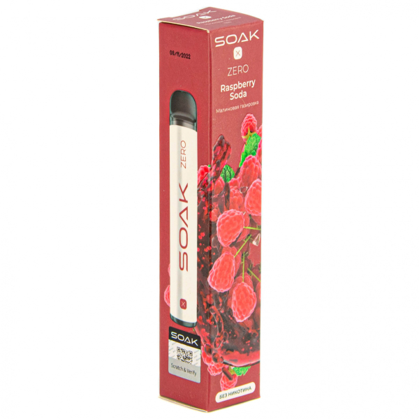 SOAK X ZERO Raspberry soda 1500 затяжек (без никотина) в Магадане