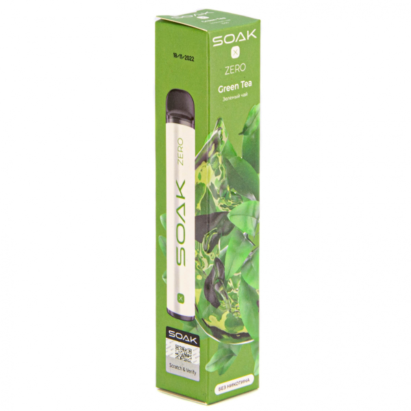 SOAK X ZERO Green tea 1500 затяжек (без никотина) в Магадане