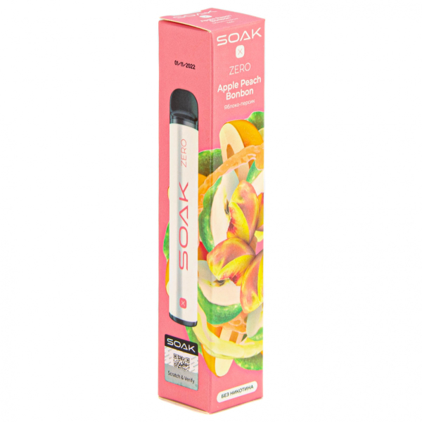 SOAK X ZERO Apple peach bonbon 1500 затяжек (без никотина) в Магадане