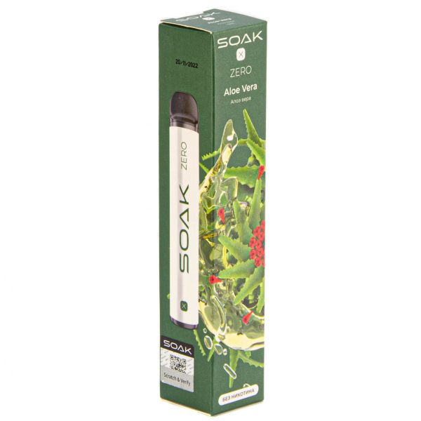 SOAK X ZERO Aloe vera 1500 затяжек (без никотина) в Магадане