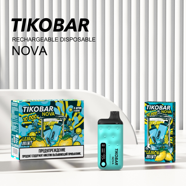 Электронка Tikobar Nova Лимон Мята 10000 Затяжек в Магадане
