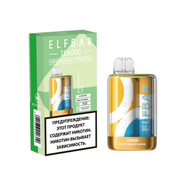 ЭСДН ELF BAR Te Зелёное Манго Гуава 6000 затяжек в Магадане