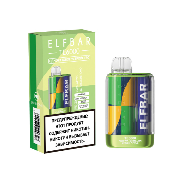 ЭСДН ELF BAR Te Киви Арбуз Зеленое Яблоко 6000 затяжек в Магадане